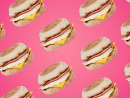 pattern of mcdonald's egg mcmuffin sandwiches on pink background