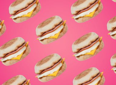 pattern of mcdonald's egg mcmuffin sandwiches on pink background