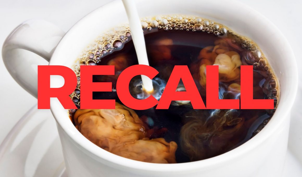 coffee cup with the word recall overlaid on it