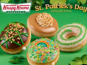 the four new krispy kreme donuts on a green background