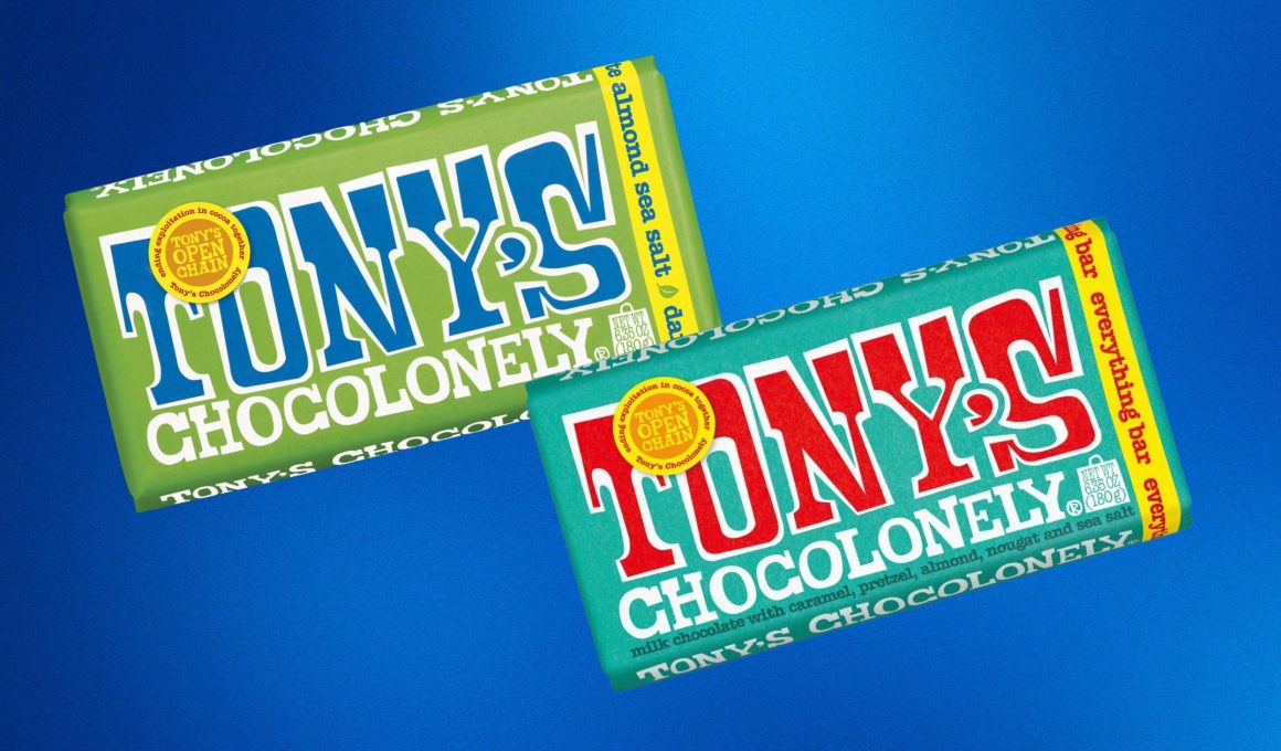 tony's chocolonely recalled chocolate bars on a blue background